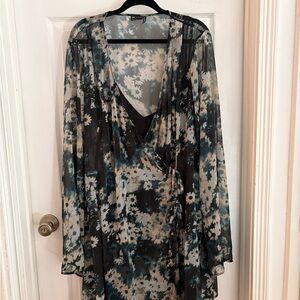 ASOS Curve Floral Wrap Dress in Teal, Black & Cream